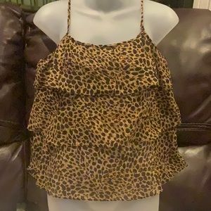 Zero Zero Leopard Print Sequin Tiered Tank Top Petite Large LP